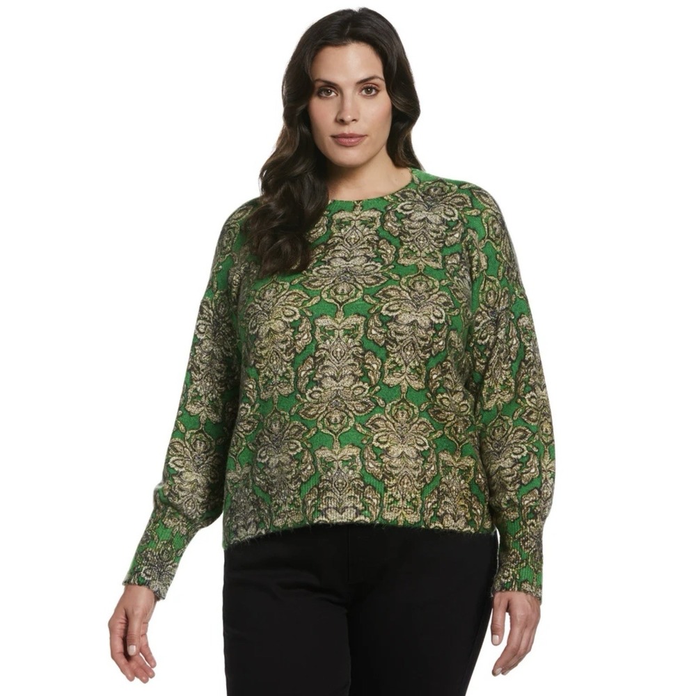 Ella Rafaella NWT Green &‎ Gray Patterned Long Sleeve Women 2X Soft Sweater $109